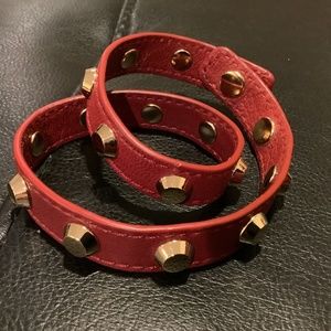 🎁🎁🎁🎁EUC Michael Kors Red Leather Cuff Wrap Bracelet/ Choker 16 inches long